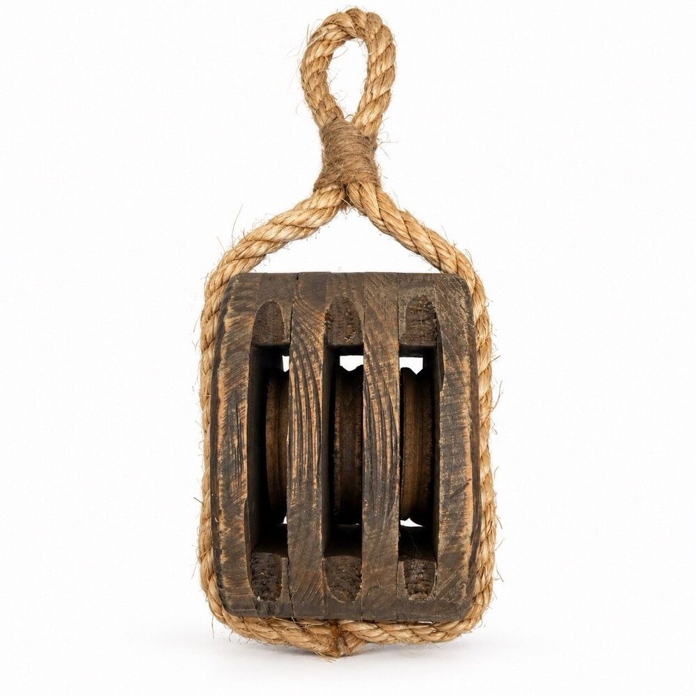 Hobby Lobby Triple Wood Pulley Rope Wall Decor Rustic Nautical A-190ZK